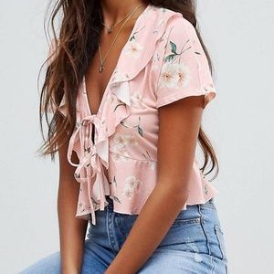 ASOS Cropped Floral Tie Front Top